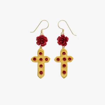 Pendenti con croci e rose rosse