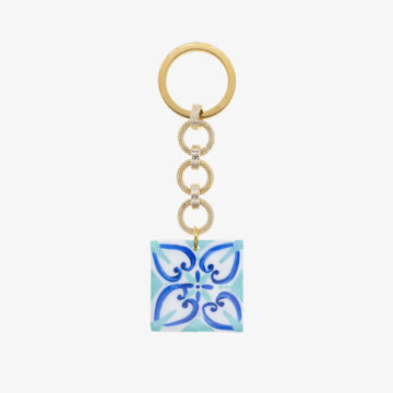 Key chain with blue and tiffany majolica