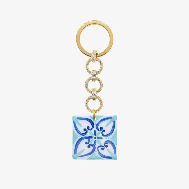 Key chain with blue and tiffany majolica