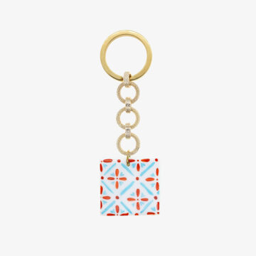 Key chain with turquoise and orange majolica