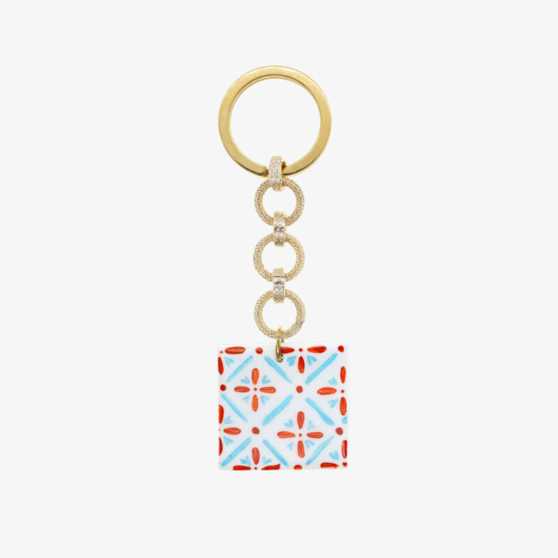 Key chain with turquoise and orange majolica