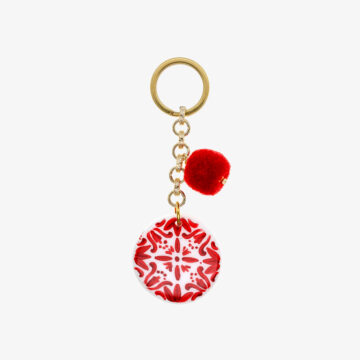 Round key chain with red majolica