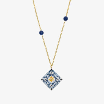 Collana con maiolica blu scuro e giallo