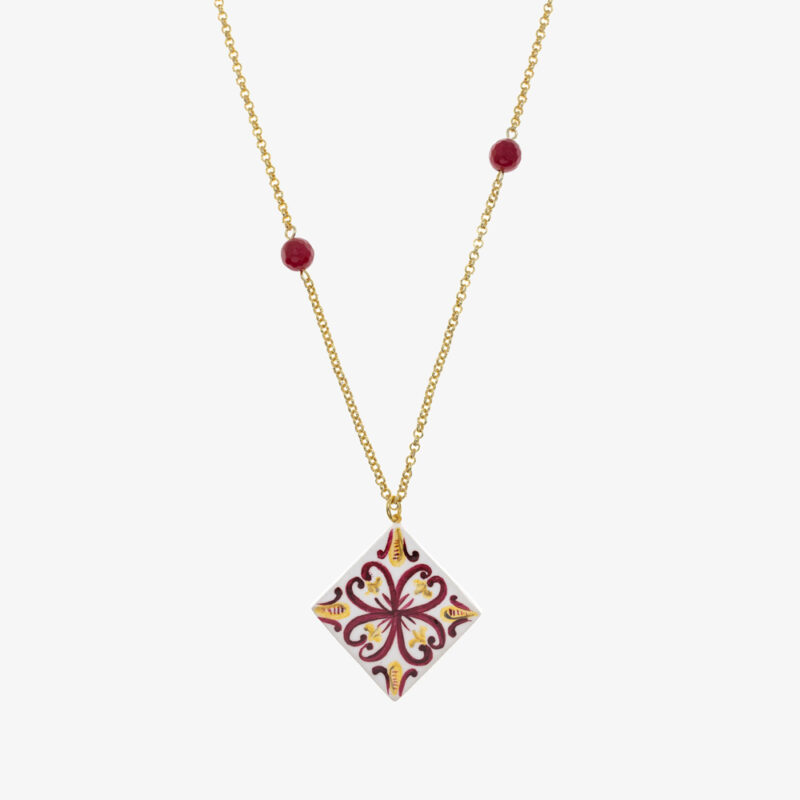 Collana con maiolica bordeaux e oro