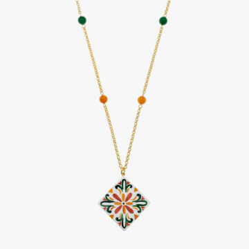 Necklace with green and orange majolica