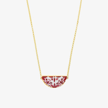 Collana con mezzaluna maiolica bordeaux e oro