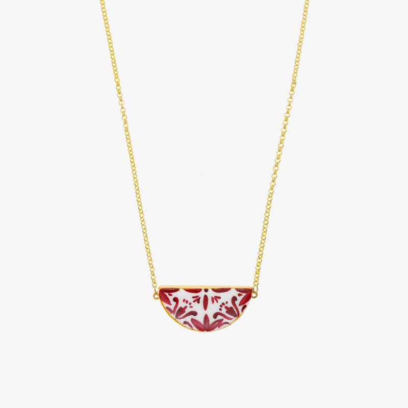 Collana con mezzaluna maiolica bordeaux e oro