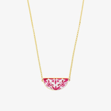 Collana con mezzaluna maiolica fucsia e oro