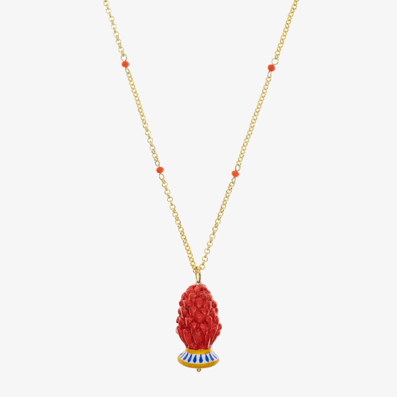 Collana con pigna rossa