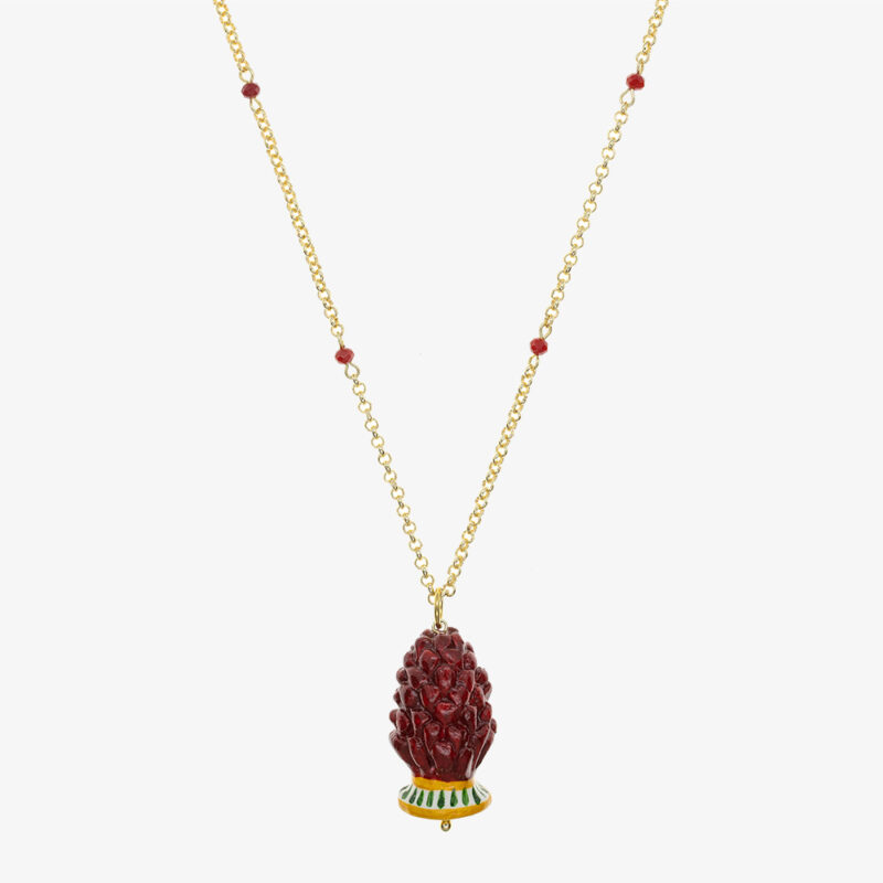 Dark red pine cone necklace