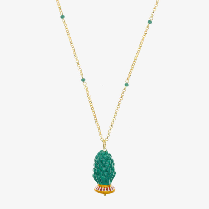 Aqua green pine cone necklace