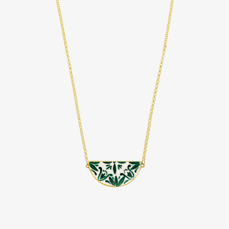 Collana con mezzaluna maiolica verde e oro
